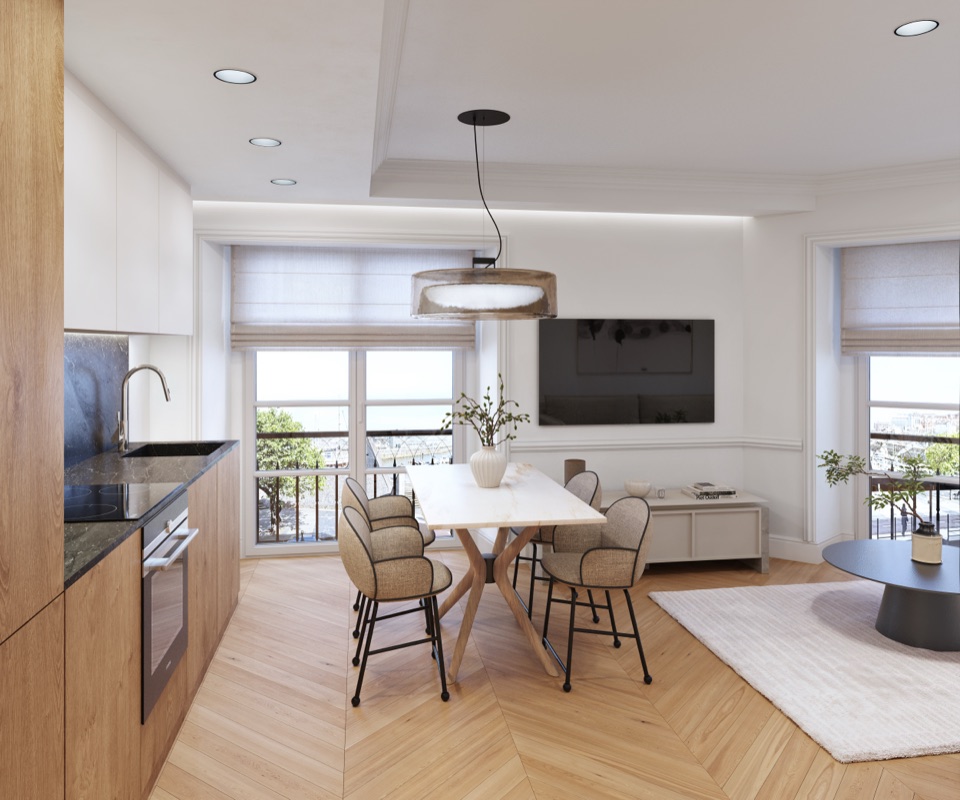 Render vivienda 3 · esquina chaflán